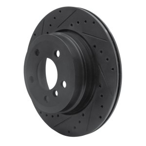 BMW X5 Brake Rotor (1) - Rear Left - R1 Concepts - Drilled & Slotted - Black - `07-`19